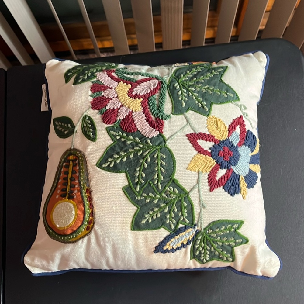 BELLA LUXE Embroidered Floral Pillow 12X12